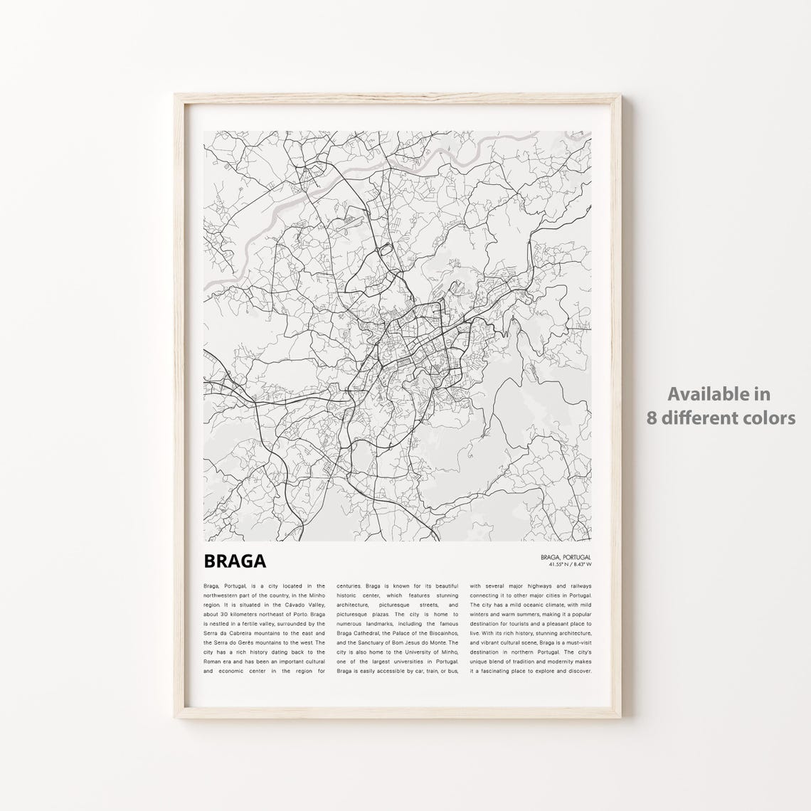 Braga Map Print Travel Wall Decor Art Housewarming Gift