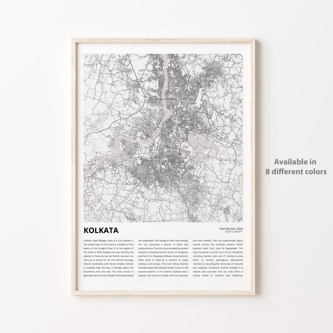 Kolkata Map Print Travel Wall Decor Art West Bengal Housewarming Gift