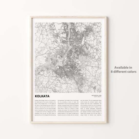 Kolkata Map Print Travel Wall Decor Art West Bengal Housewarming Gift