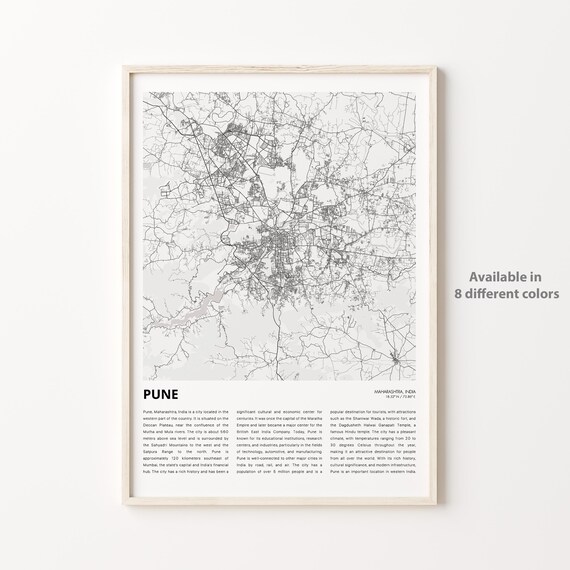 Pune India Minimalist Street Map Monochrome City Travel Poster
