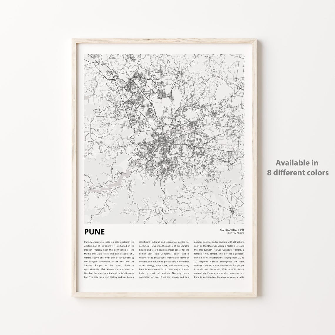 Pune India Minimalist Street Map Monochrome City Travel Poster