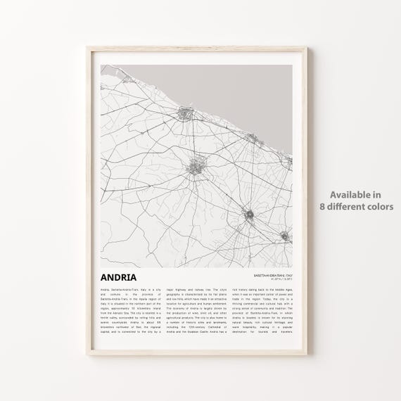 Andria Map Print Travel Wall Decor Art Barlettaandriatrani Housewarming Gift Personalized Poster