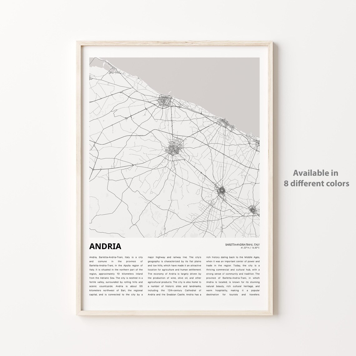 Andria Italy Puglia Adriatic Black and White City Map Poster