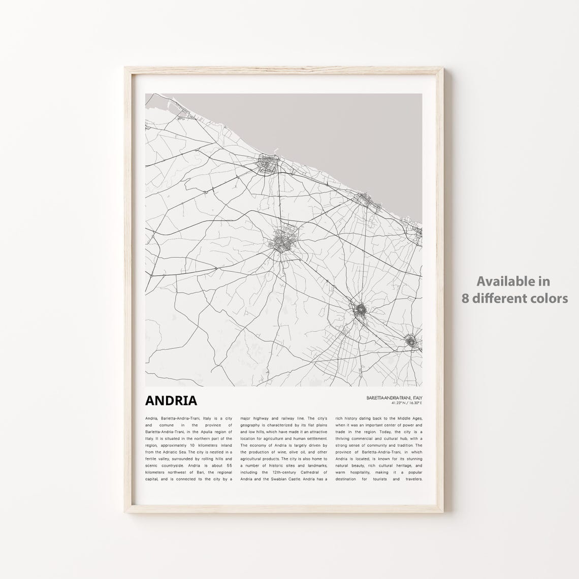 Andria Map Print Travel Wall Decor Art Barlettaandriatrani Housewarming Gift Personalized Poster