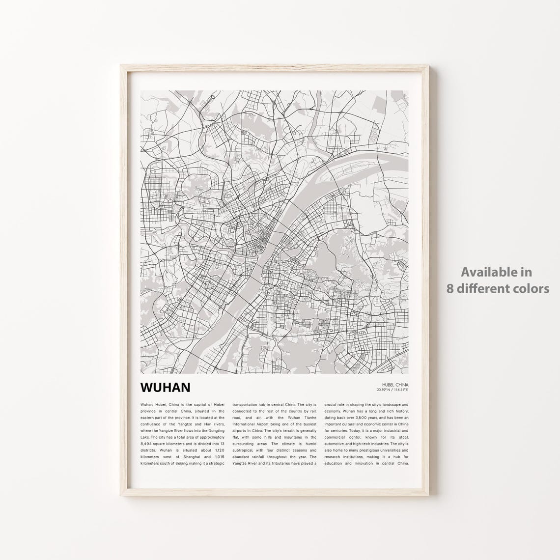 Wuhan Hubei China Minimalist City Map Travel Wall Decor Poster