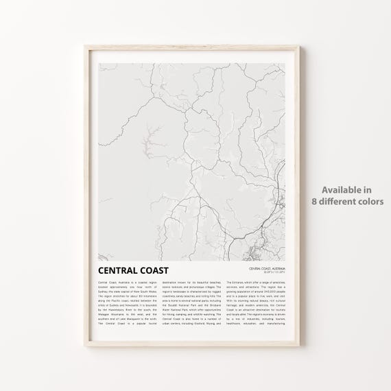 Central Coast Australia Region Map Minimalist Line Art Poster