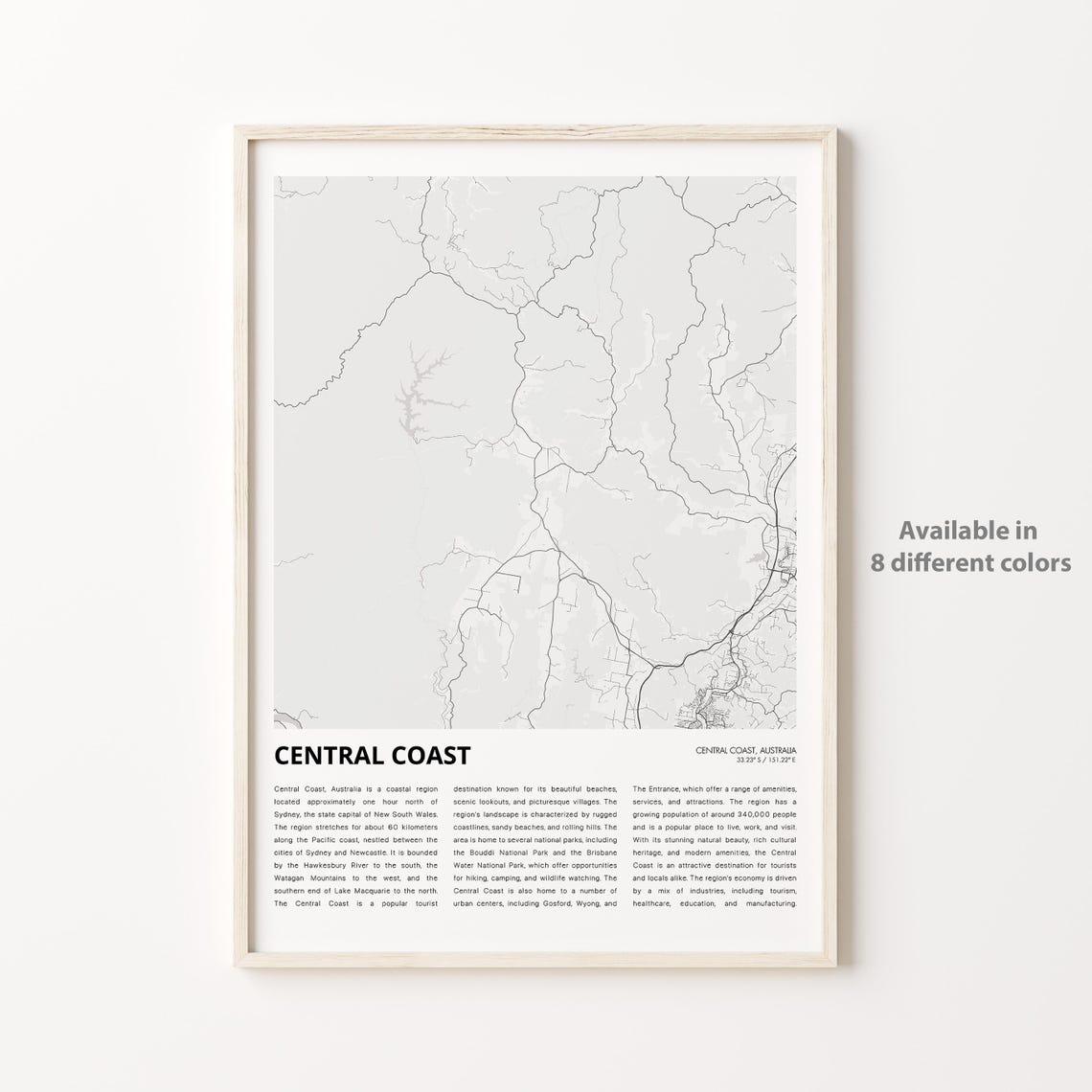 Central Coast Australia Region Map Minimalist Line Art Poster