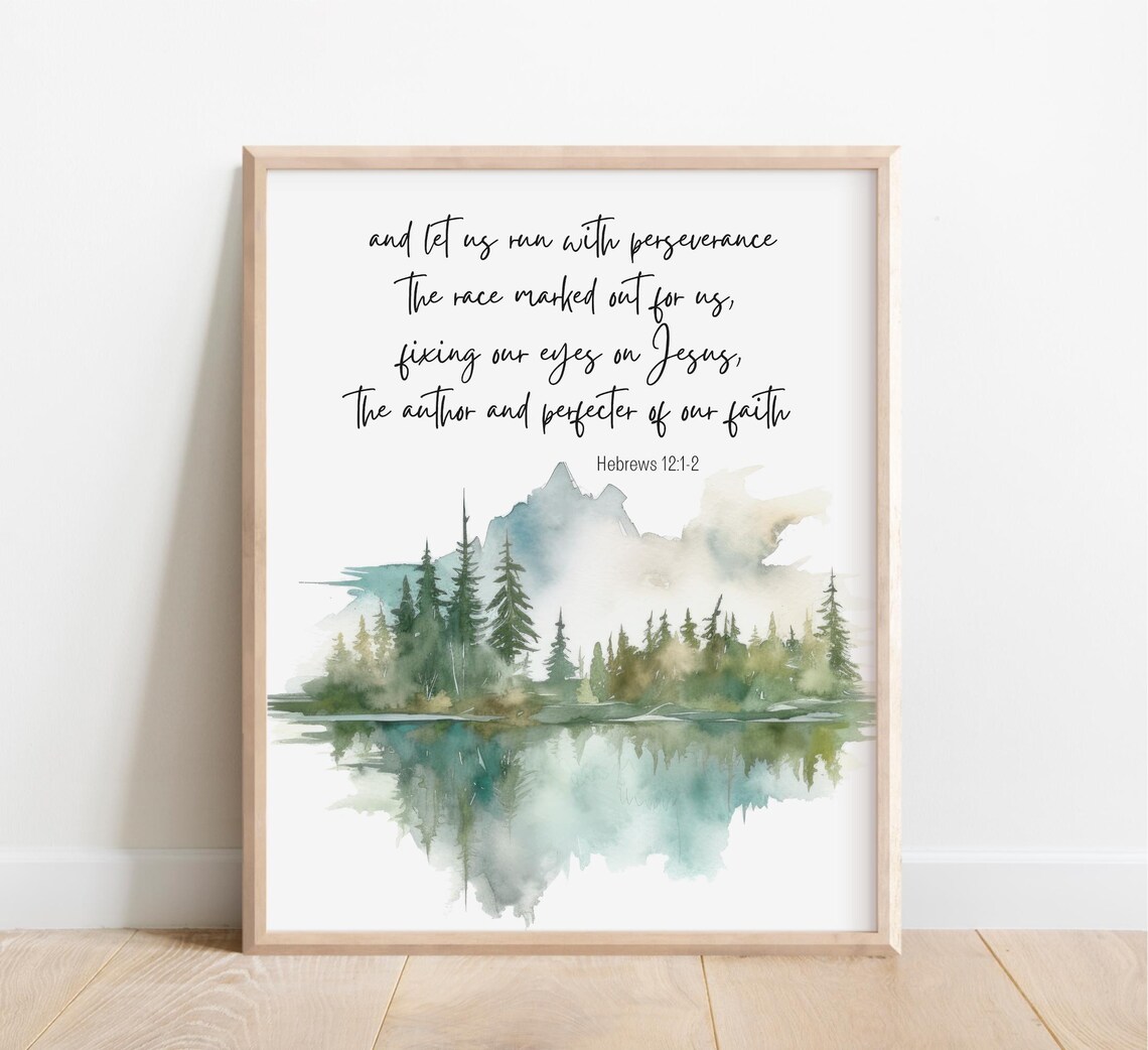 Hebrews 1212 Let Us Run With Perseverance The Race Marked Out For Bible Verse Wall Art Scripture Print Christian Gift Watercolor