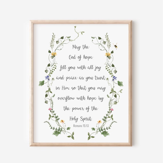 Romans 15 13 God of Hope Botanical Floral Bible Verse Poster