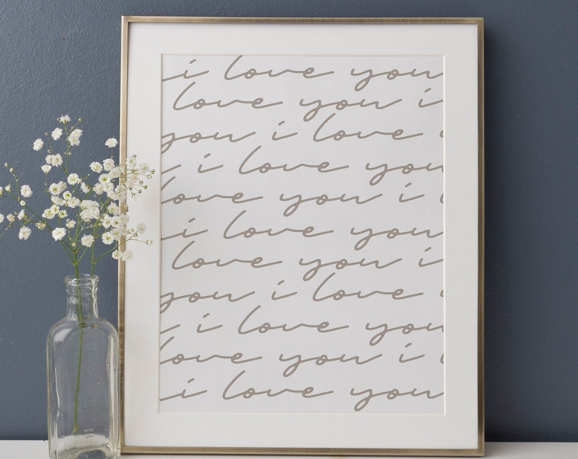 I Love You Script Pattern Calligraphy Nursery Wedding Wall Art Print