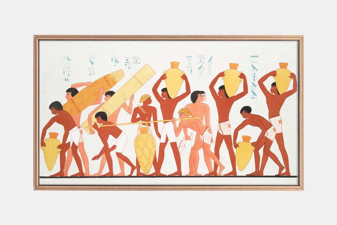 Ancient Egyptian Workers Wall Painting Hieroglyphs Historic Art Print