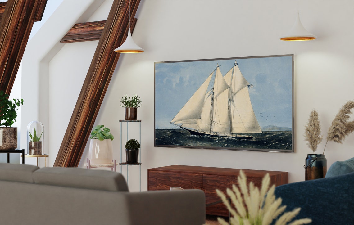Vintage Racing Yacht Under Full Sail Nautical Ocean Art Print - Image 2