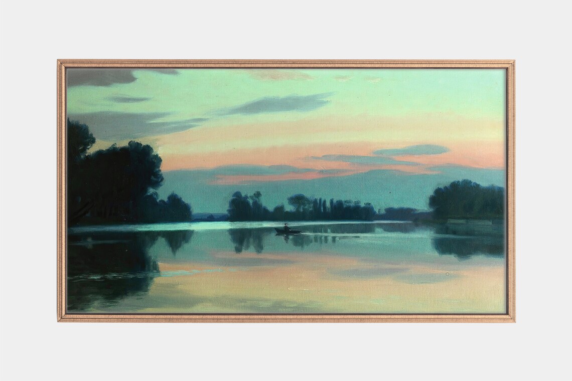 Vintage Riverbank Landscape Art Print, TV Art