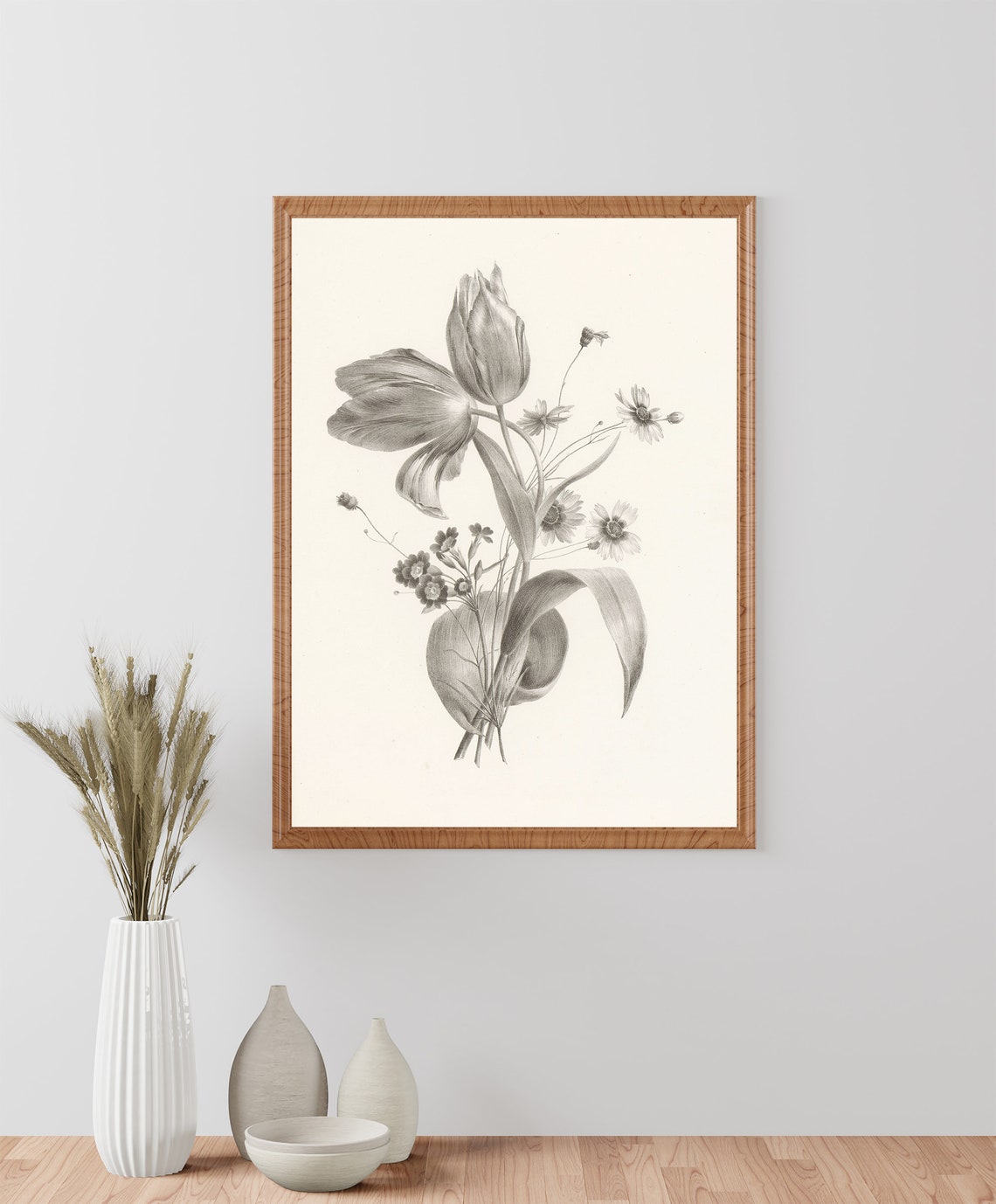 Tulip Daisy Blossoms Vintage Botanical Engraving Wall Art Print - Image 2