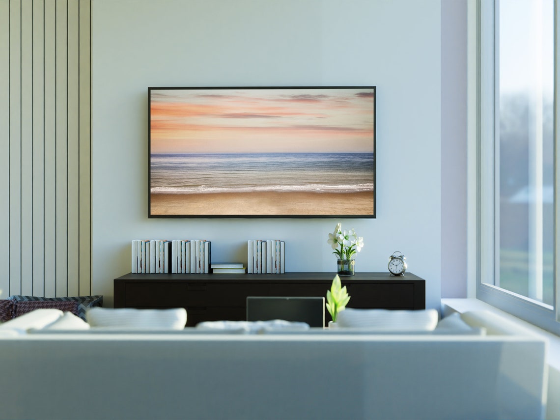 Pastel Beach Sunrise Seascape Soft Ocean Waves Serene Wall Art Poster - Image 2