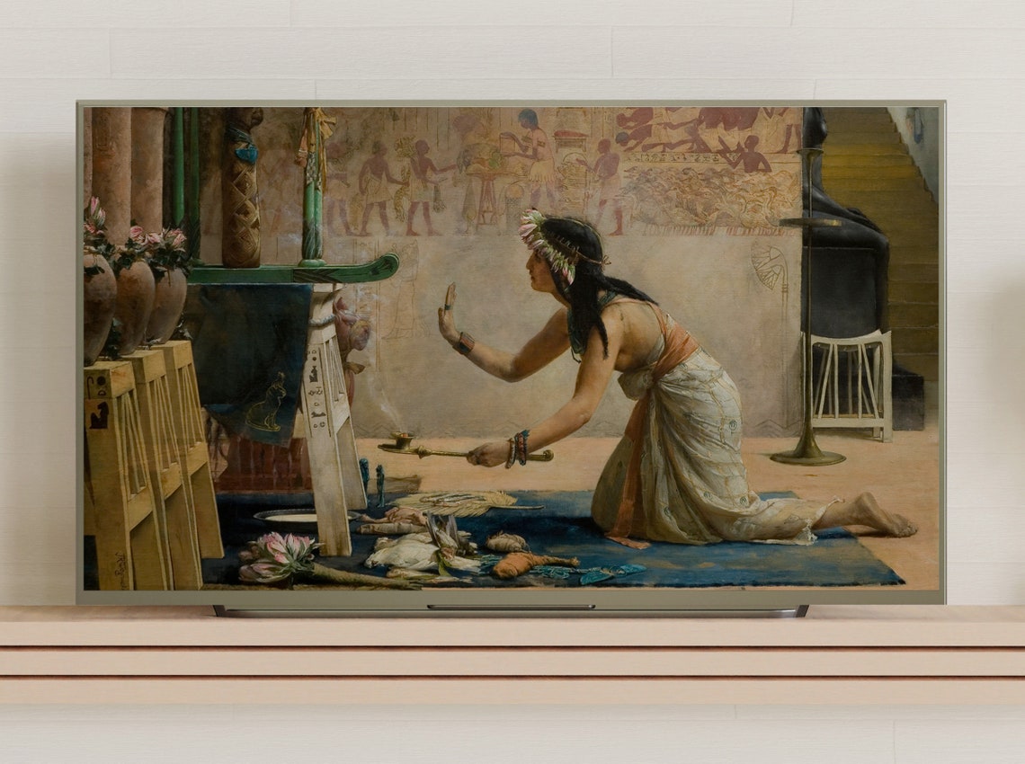 Egyptian Woman Making Offering at Ancient Tomb Shrine Art Poster - Image 3