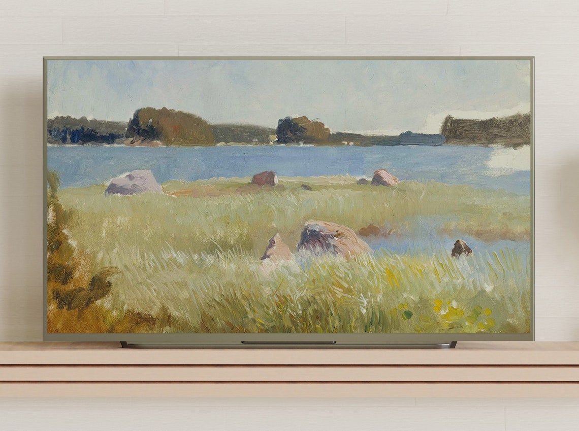 Archipelago Lakeshore Grass Rocks Islands Vintage Oil Painting Poster - Image 3