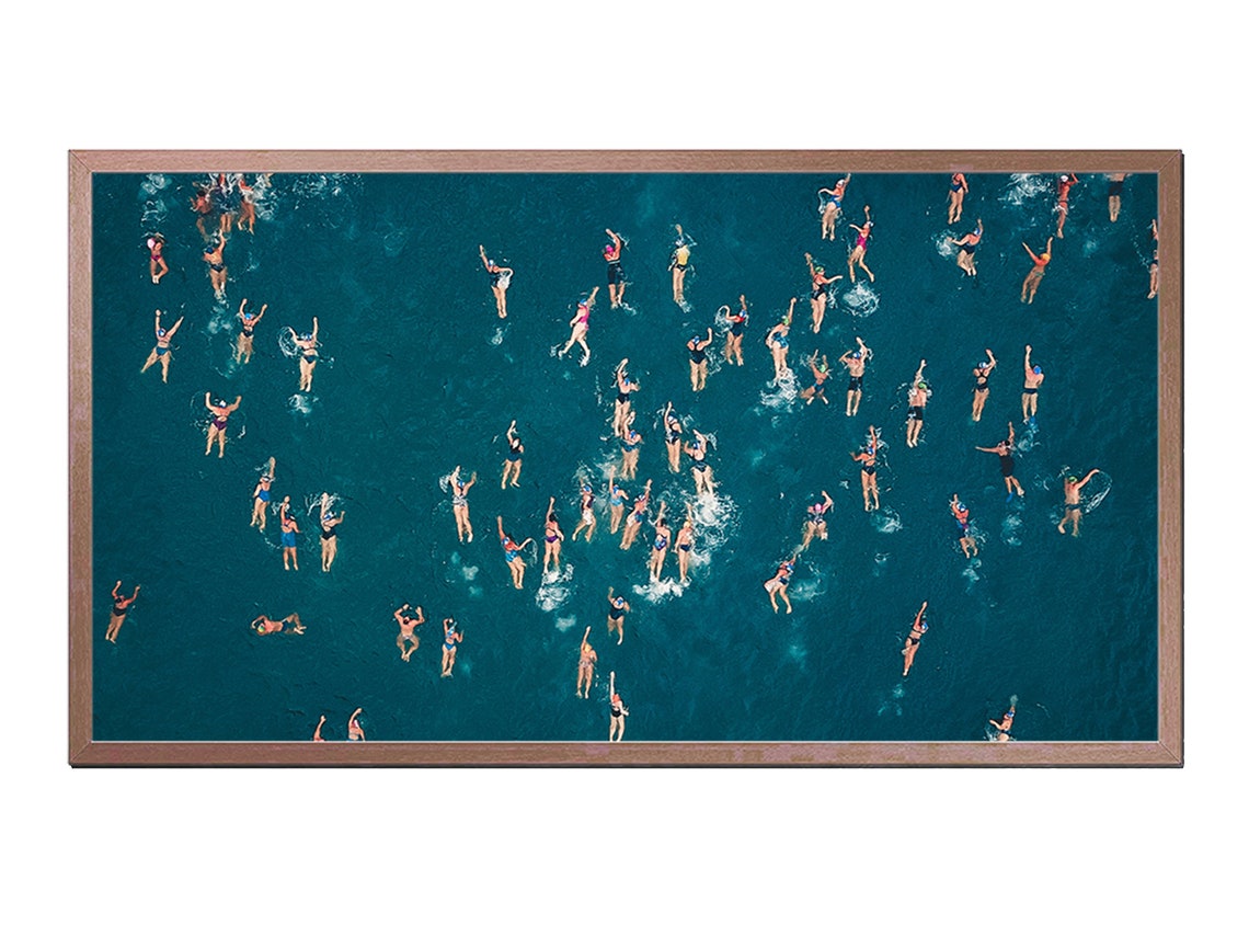 Aerial Ocean Swimmers Turquoise Sea Summer Beach View Art Print - Image 4