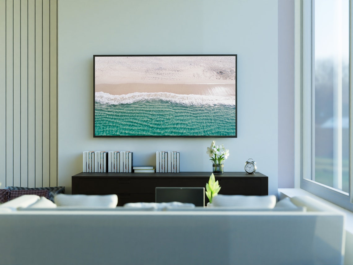 Aerial Beach Waves Turquoise Ocean White Sand Coastal Photo Poster - Image 3
