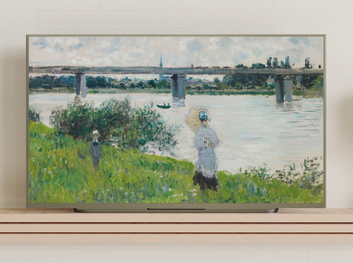 Claude Monet Railroad Bridge River Impressionist Painting Wall Art - Image 3