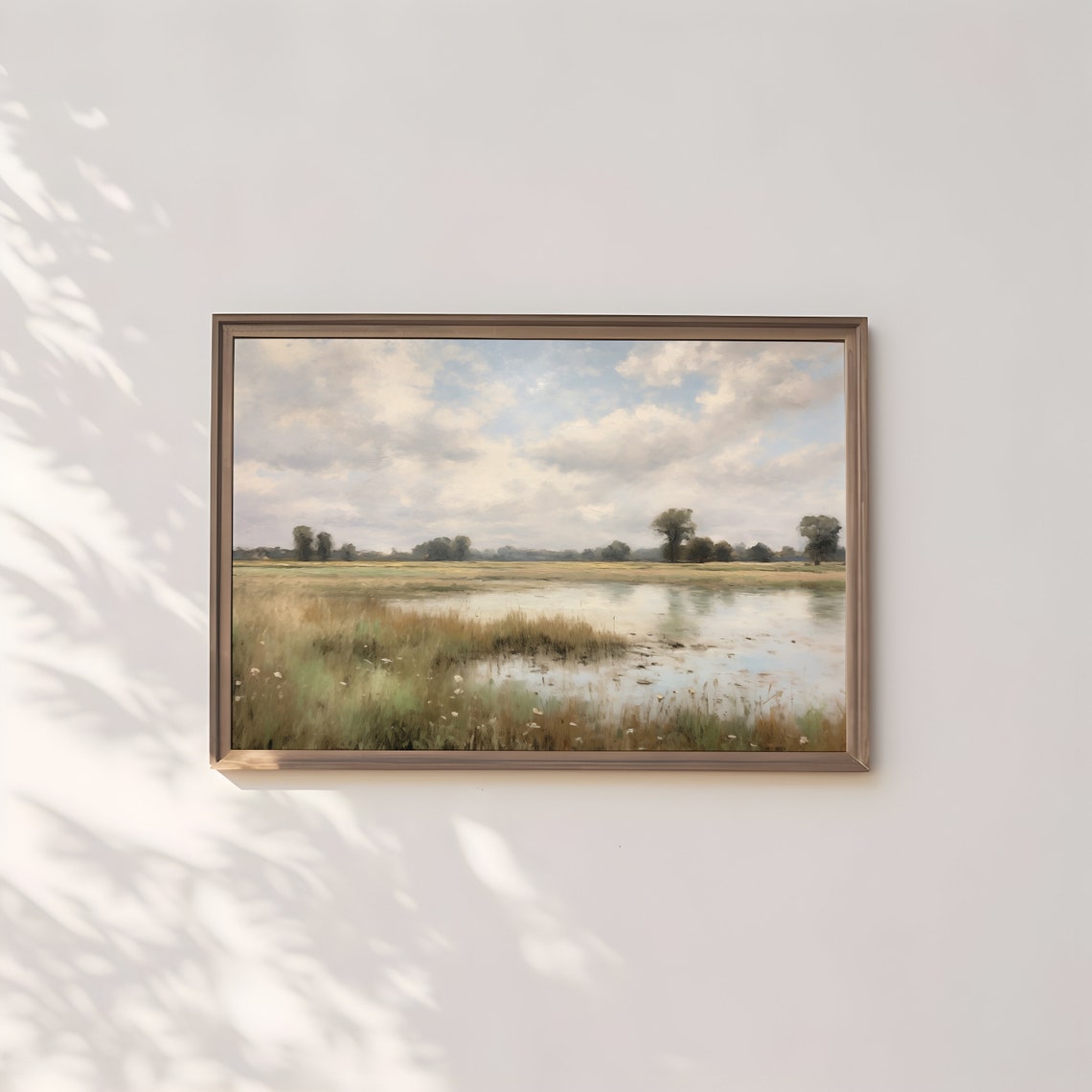Tranquil Marsh Pond Neutral Country Landscape Oil Painting Print - Image 2