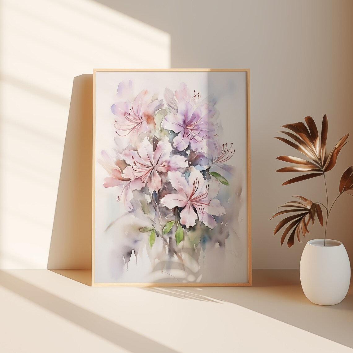 Pink Azalea Blossoms Soft Watercolor Floral Spring Decor Wall Art - Image 2