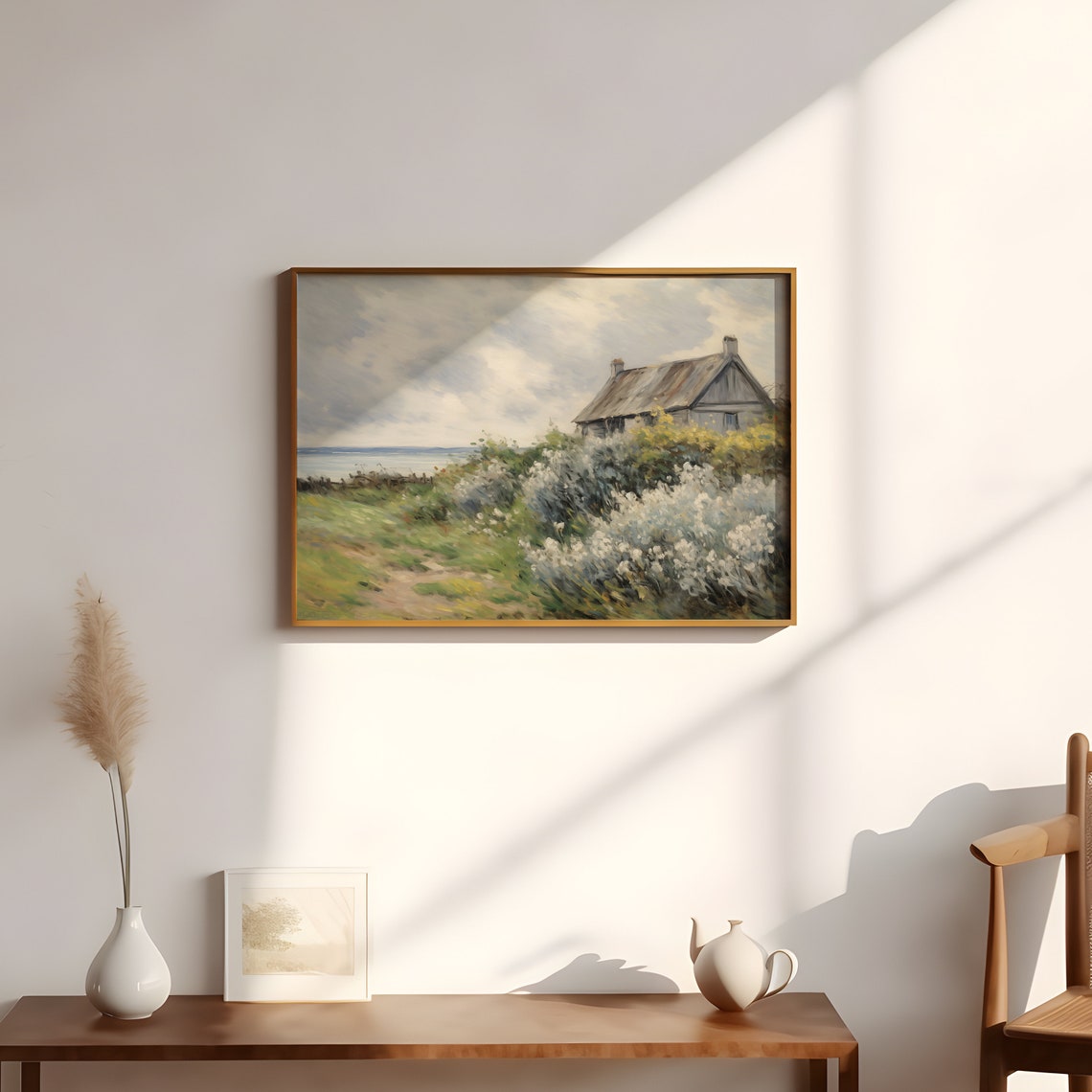 Rustic Cottage by the Sea Surrounded by Wildflowers Coastal Poster - Image 3