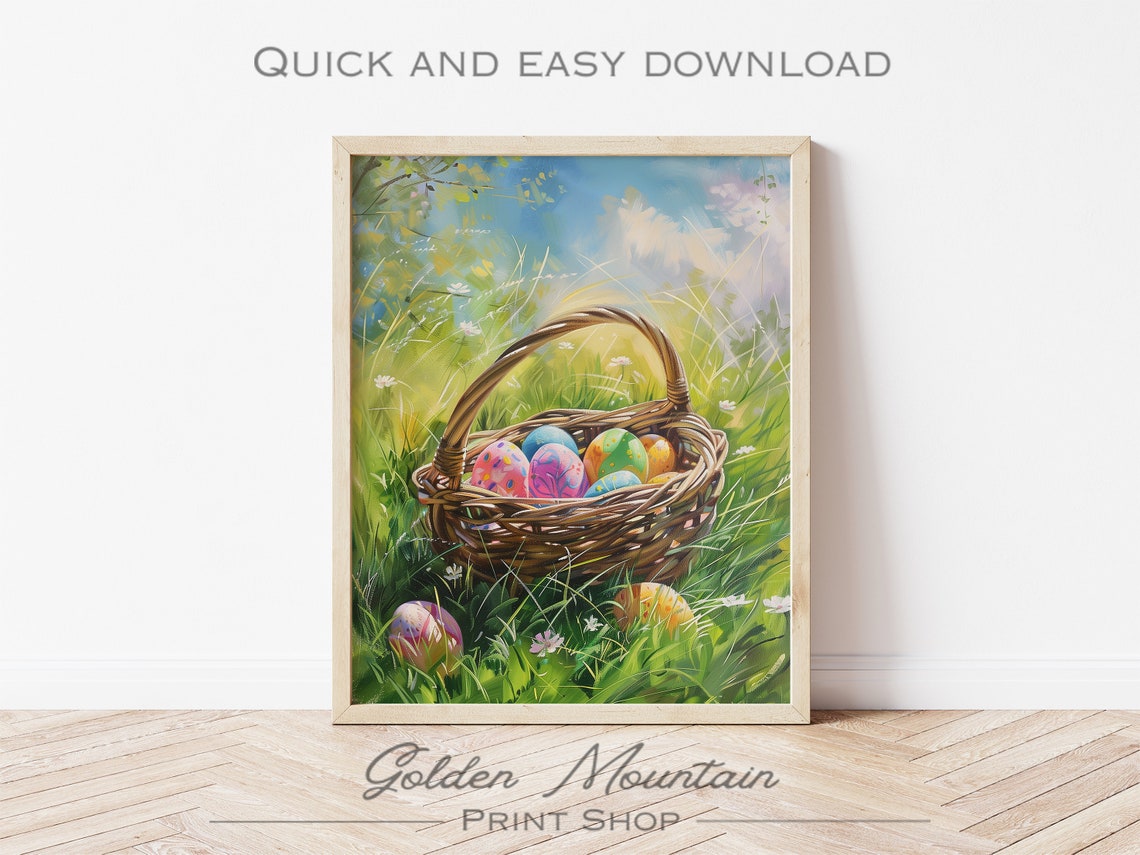 Colorful Easter Eggs in Wicker Basket in Spring Meadow Poster - Image 2