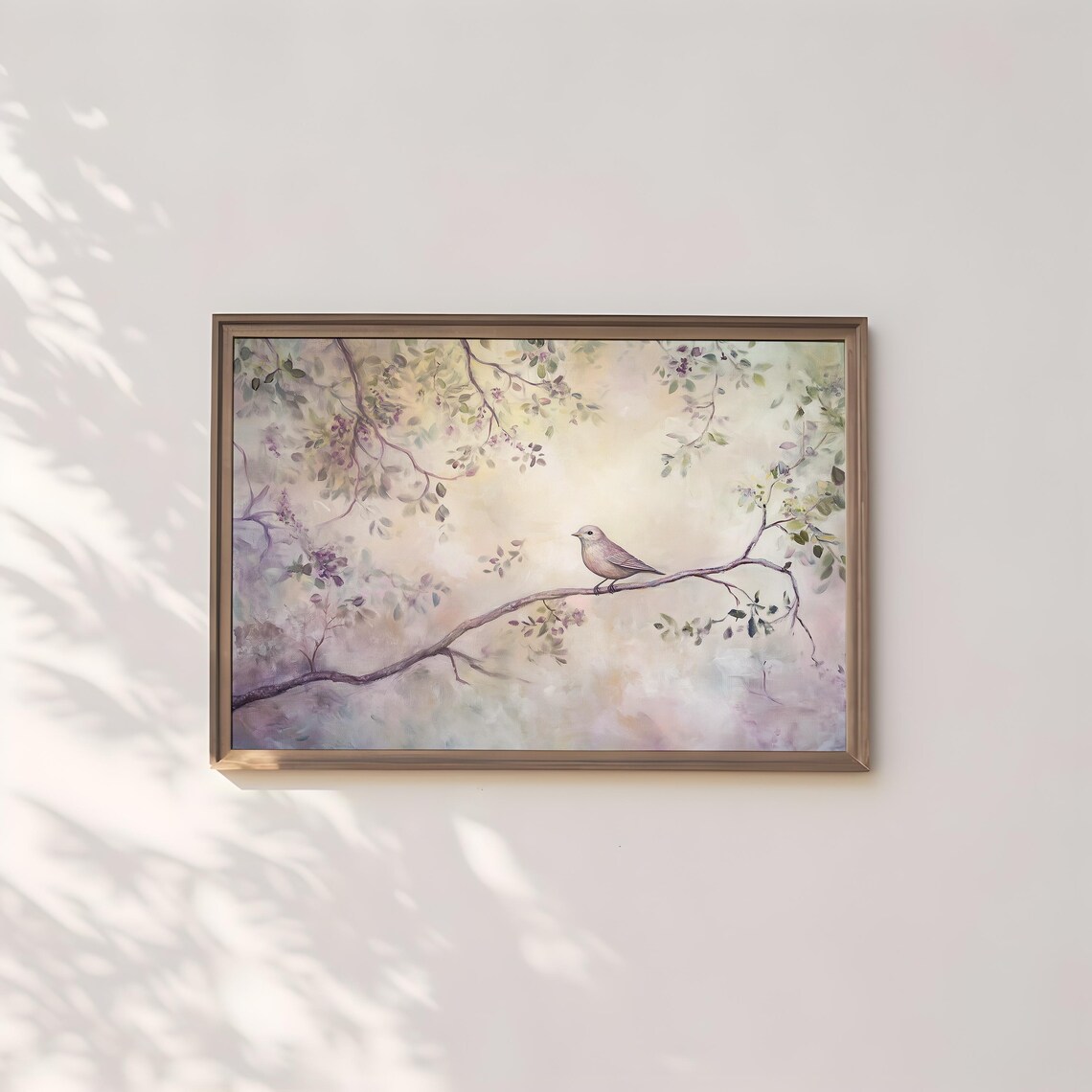 Gray Songbird On Thin Branch Lavender Blossom Background Soft Spring Poster - Image 2