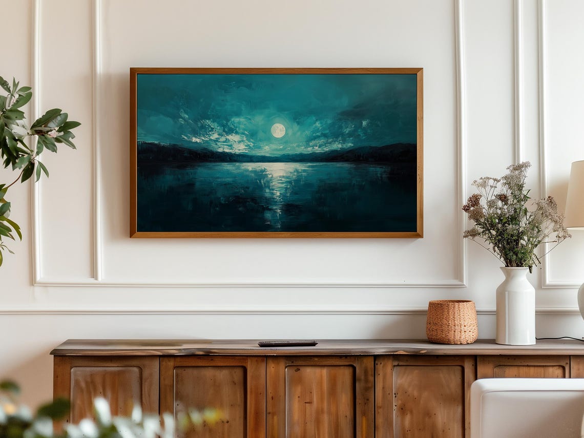 Full Moon Over Teal Ocean Waves Night Seascape Moonlight Poster - Image 2