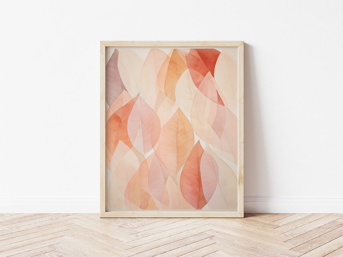 Abstract Translucent Leaves Peach Watercolor Botanical Poster - Image 2