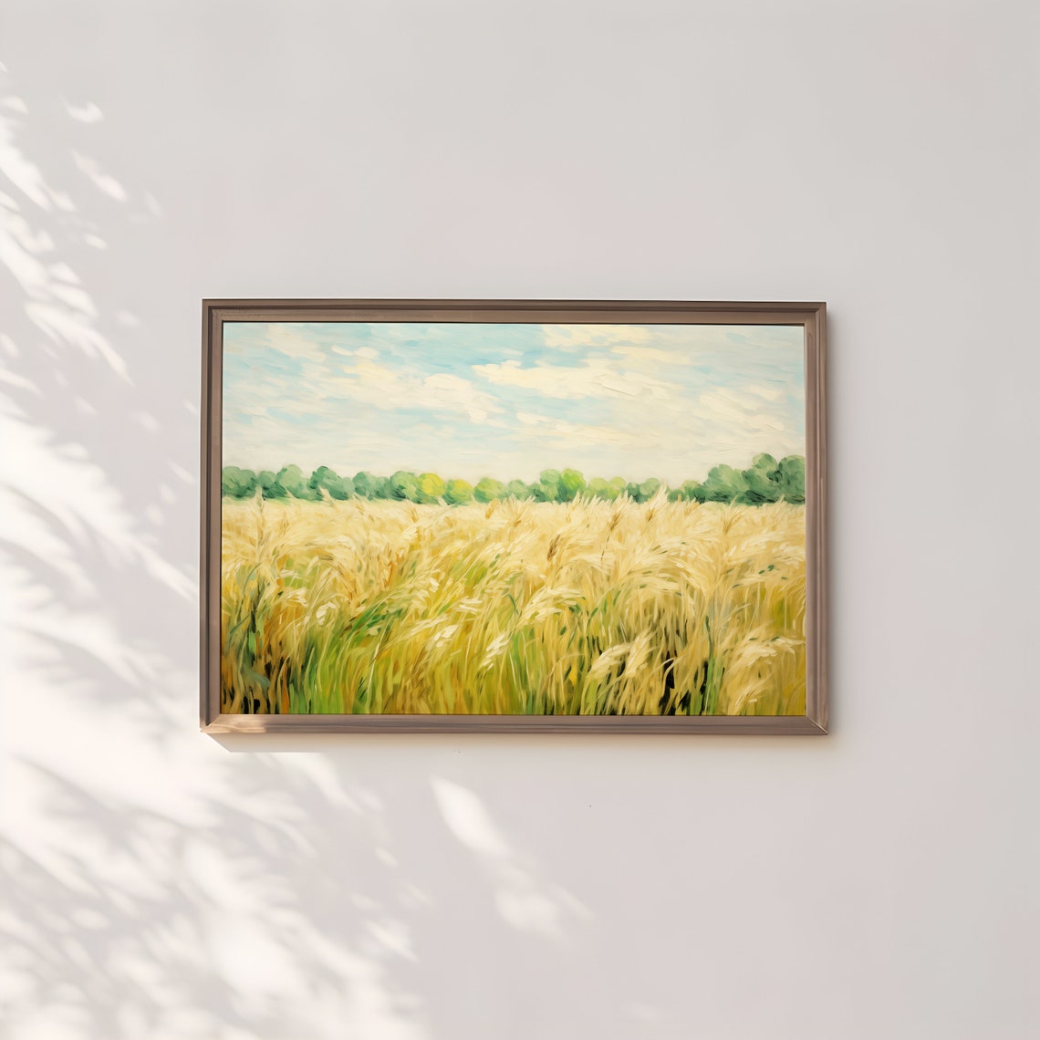 Golden Wheat Field Under Blue Sky Impressionist Country Print - Image 2