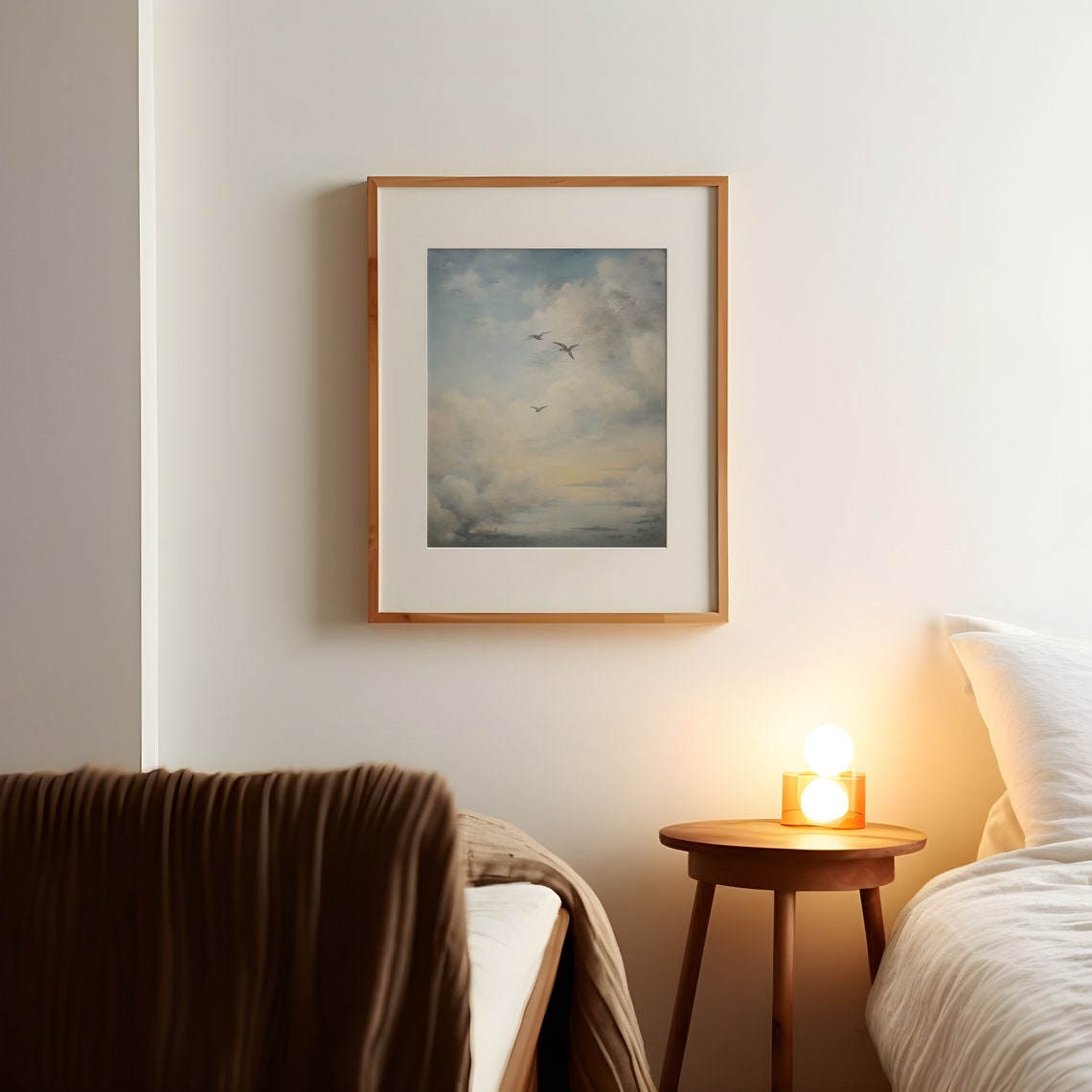 Seagulls Flying in Cloudy Sky Soft Vintage Seascape Bird Flight Poster - Image 3