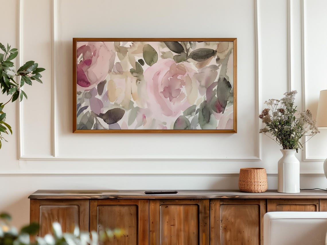 Blush Pink Roses Watercolor Soft Romantic Botanical Art Poster - Image 3