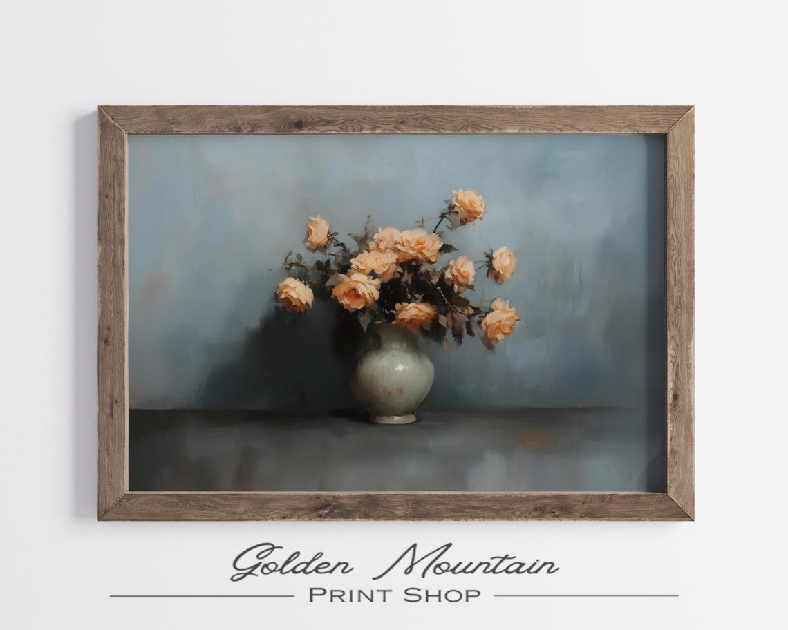 Moody Orange Flower Wall Art Dark Academia Spring Print Antique Moody Oil Painting Vintage Neutral Floral Painting Dark Botanical Print