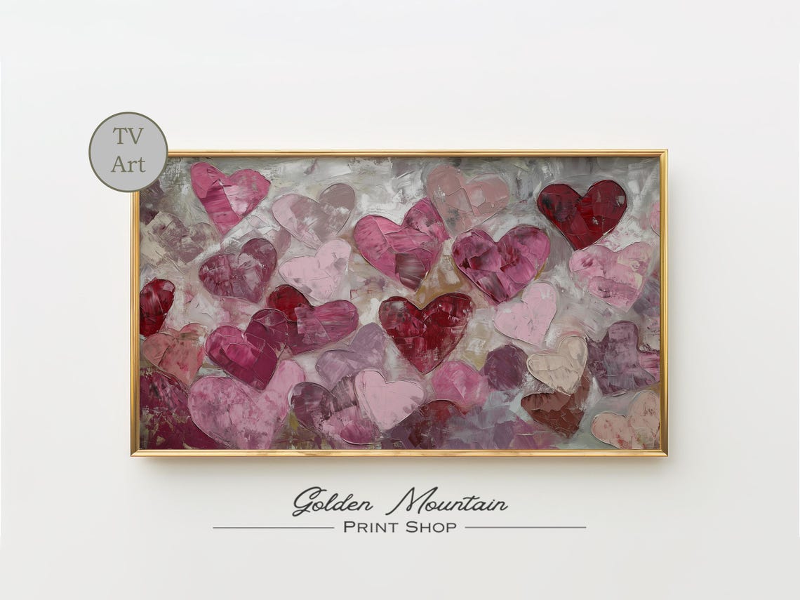 Pink Red Painted Hearts Abstract Impasto Romantic Texture Poster