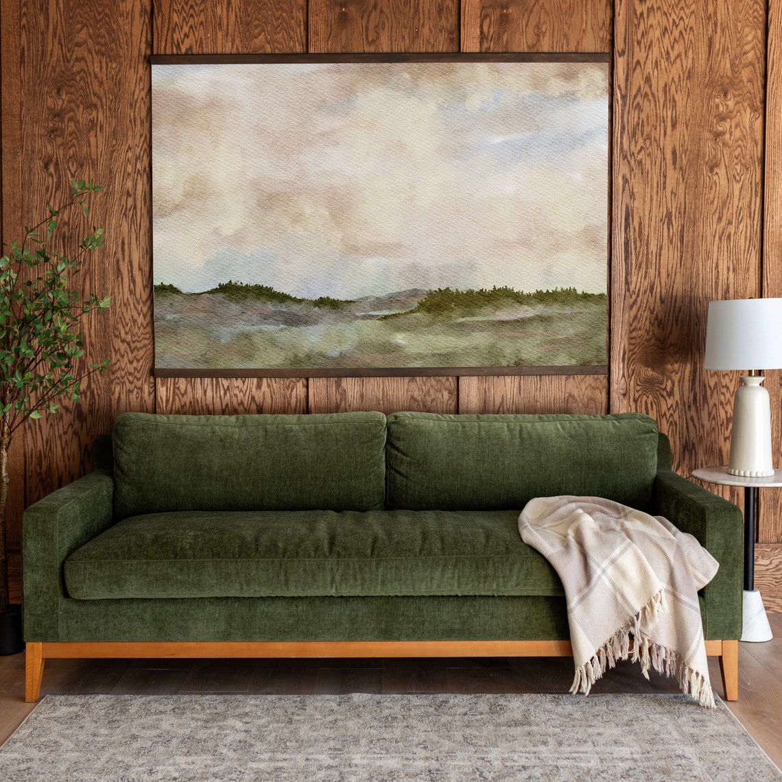 Boho Watercolor Misty Hills Under a Soft Pastel Cloudy Sky Poster - Image 3