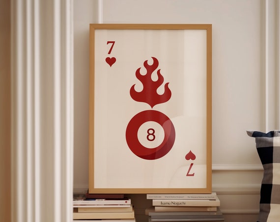 Trendy Lucky 8 Ball Print Feeling Poster Dorm Room Art Retro Card Playing Cards Preppy Wall Bar Cart Decor