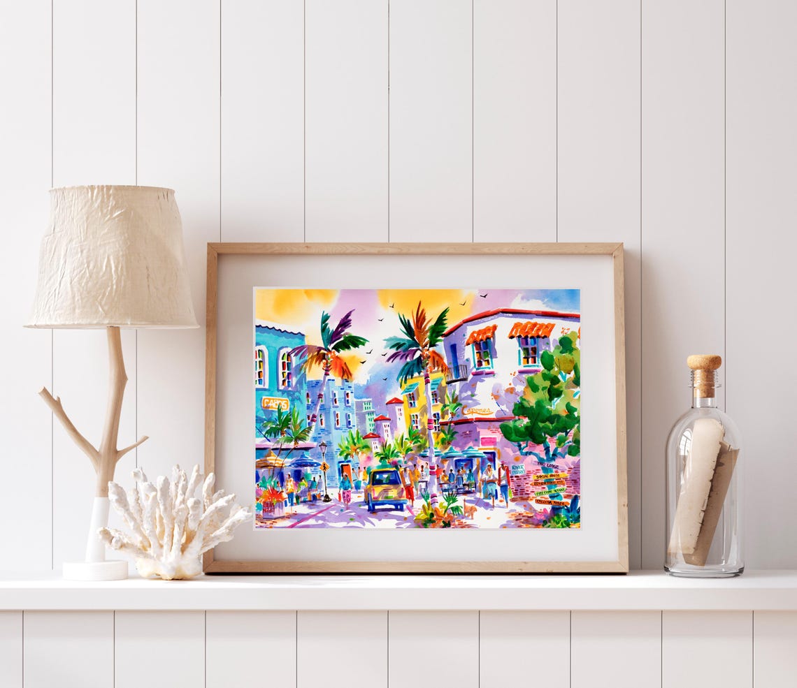 Fort Myers River District Street Scene with Shops and Palms Poster - Image 3