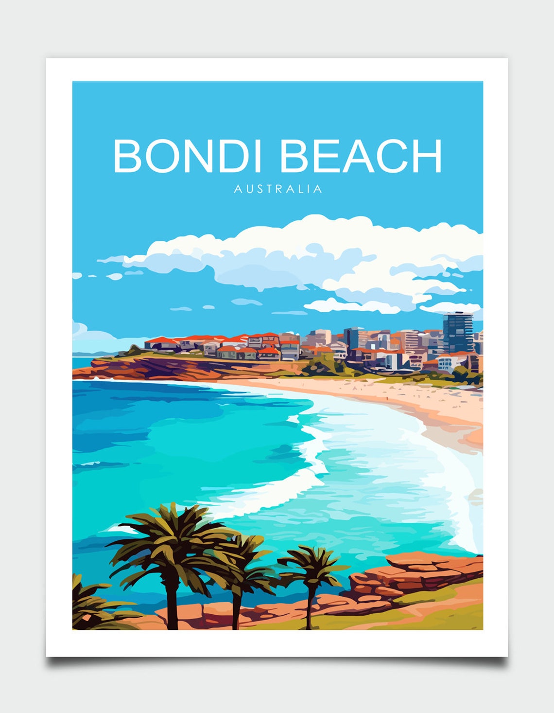 Bondi Beach Australia Surf Coast Turquoise Vintage Travel Poster - Image 4