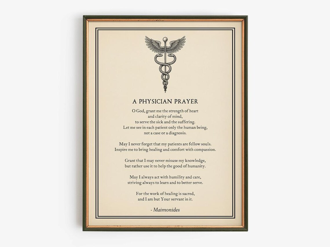 A Physician Prayer by Maimonides Vintage Medical Oath Graduation Poster