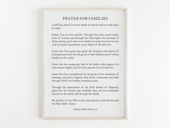Prayer for Families Pope John Paul II Catholic Faith Prayer Poster