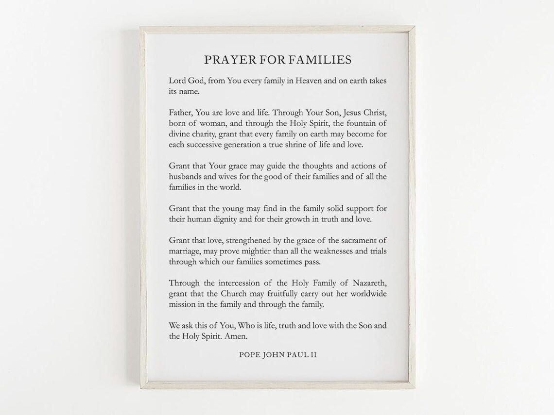 Prayer for Families Pope John Paul II Catholic Faith Prayer Poster