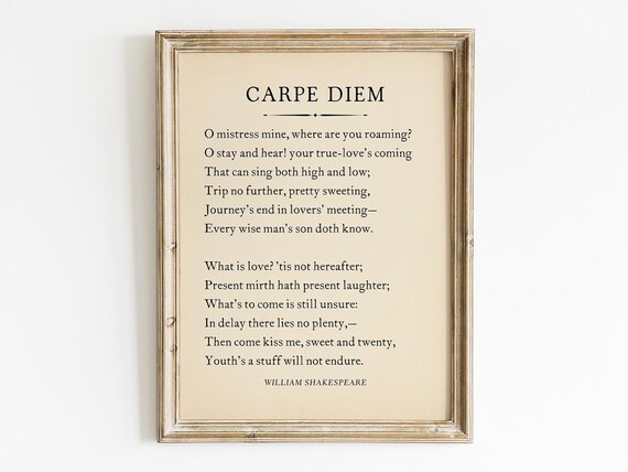 Carpe Diem Shakespeare Seize The Day Vintage Poem Typography Poster
