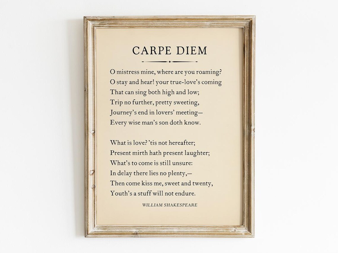 Carpe Diem Shakespeare Seize The Day Vintage Poem Typography Poster