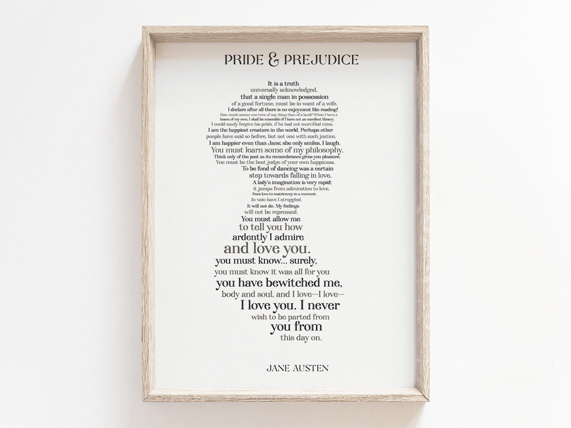 Pride and Prejudice Jane Austen Quotes Hourglass Typography Poster