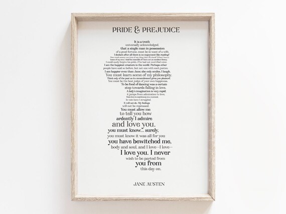 Pride and Prejudice Jane Austen Quotes Hourglass Typography Poster