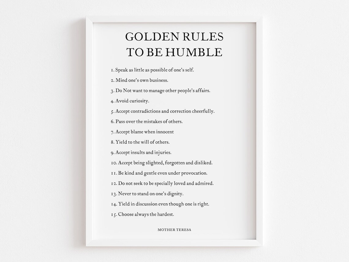 Rules For Humility By Mother Teresa, Faith Decor