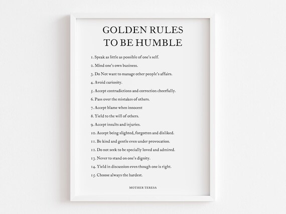 Rules For Humility By Mother Teresa, Faith Decor