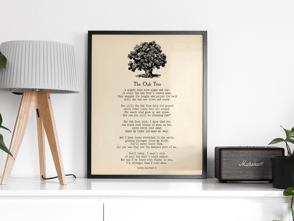 Oak Tree Poem by Johnny Ray Ryder, Vintage Tree Print - Image 2